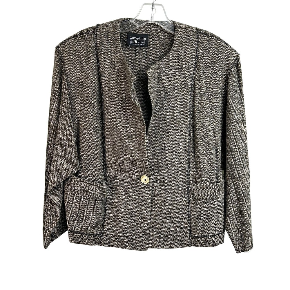 Carole Little Vintage Collarless Cropped Tweed Blazer See Meaurements for Sizing